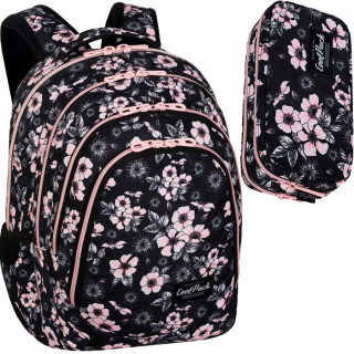 CoolPack viackomorový školský batoh, čierny, Odtiene ružovej, 28 l + peračník CoolPack